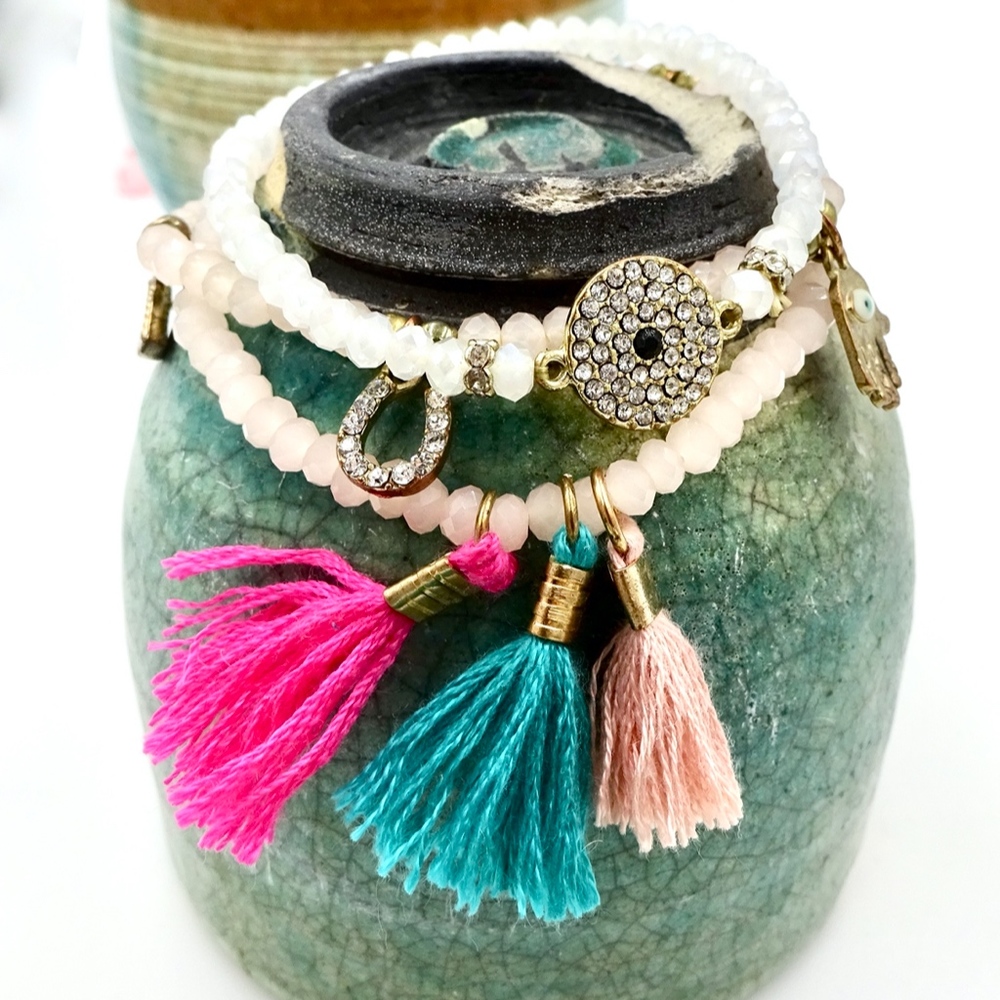 CRYSTAL BEAD TASSEL STRETCH BRACELETS - Picture 2 of 4